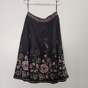Willi Smith Black Skirt Colorful Embroidery Sequin Whimsigoth 90s Cowgirl Boho